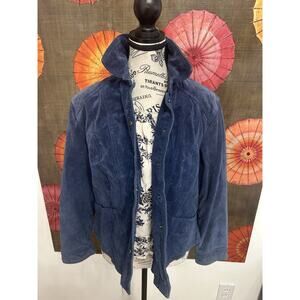 Vintage Blue Suede Jacket w/Snaps Western Chic Casual Lux Sz PL